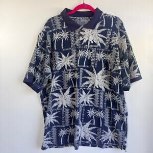 Windham Pointe Men's Size XLT Polo Shirt- Navy Blue Tropical Palm Tree Graphic